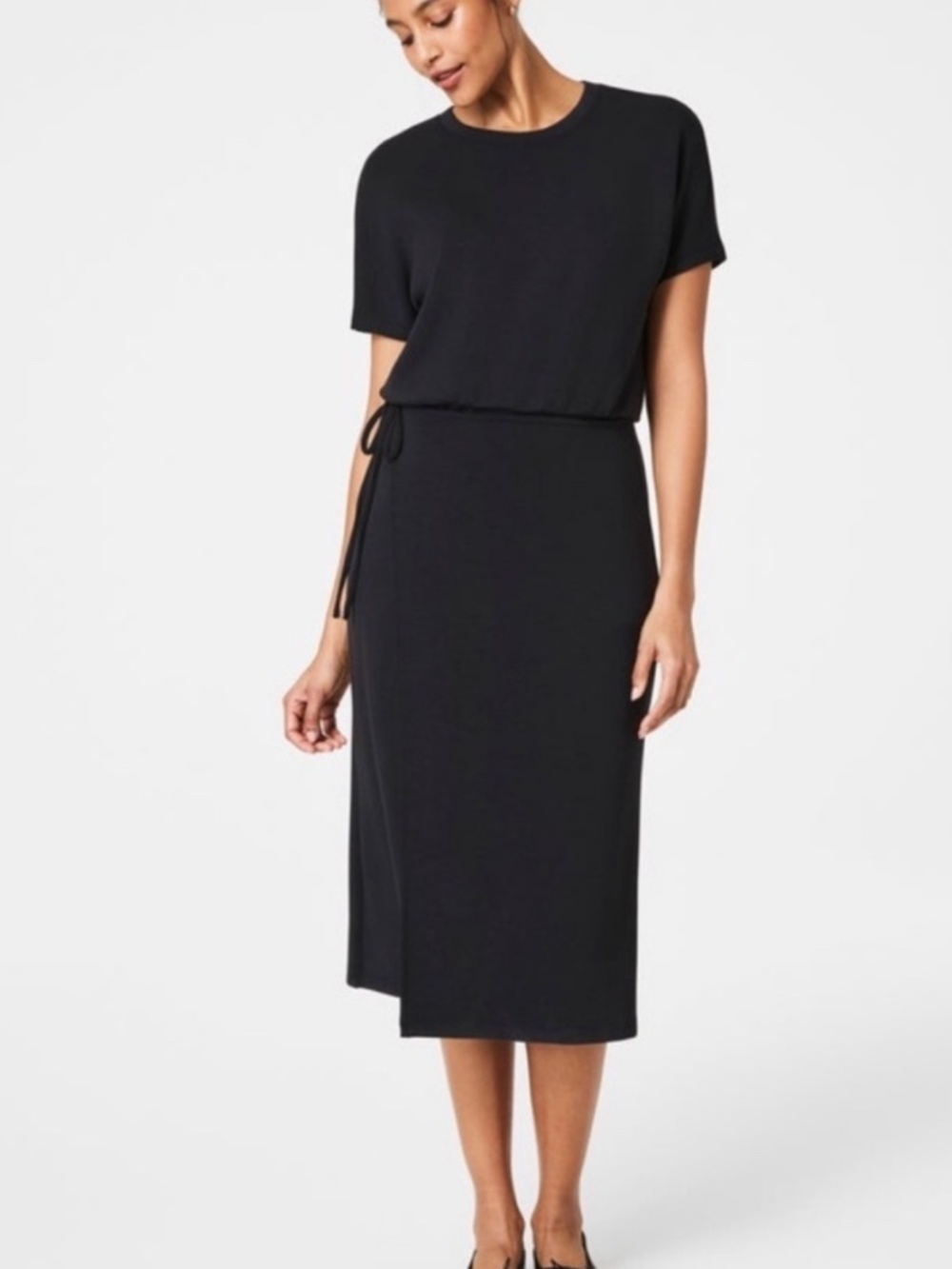 NWOT SPANX Air Essentials  Black Tie-Waist Tee Midi Dress Size Large